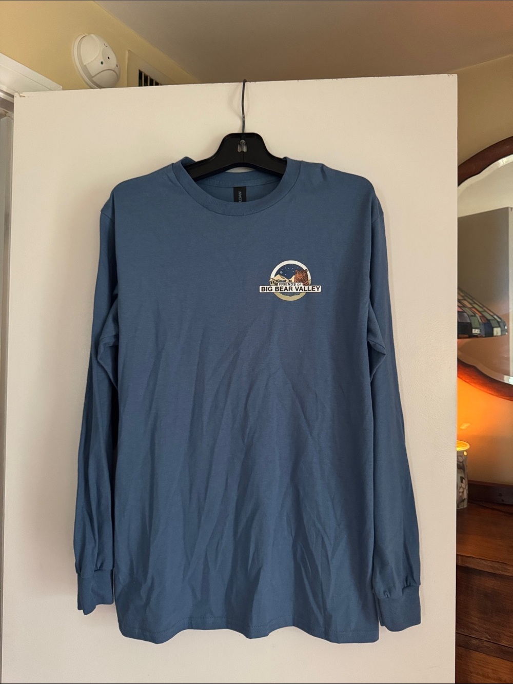 Gildan Long-Sleeve Tee in Slate Blue with Big Bear Valley Logo & Jackie & Shadow